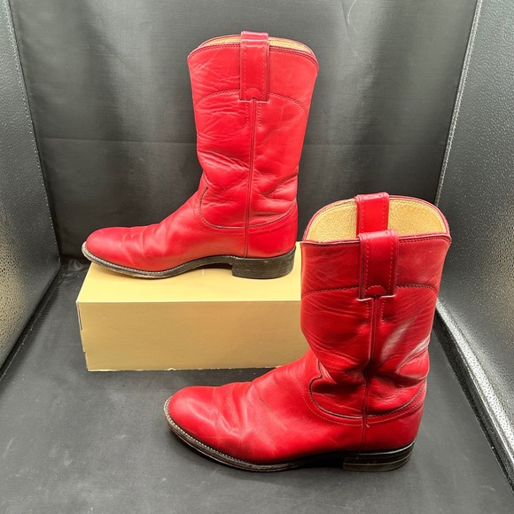 Justin Western Cowboy Boots Women's 6.5B L2955 Red Leather Roper Rodeo USA Made - Picture 1 of 7